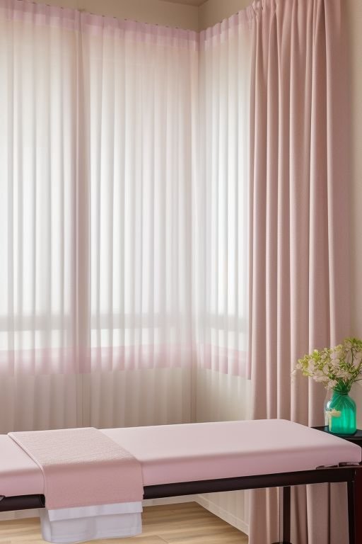 massage centre curtains pink